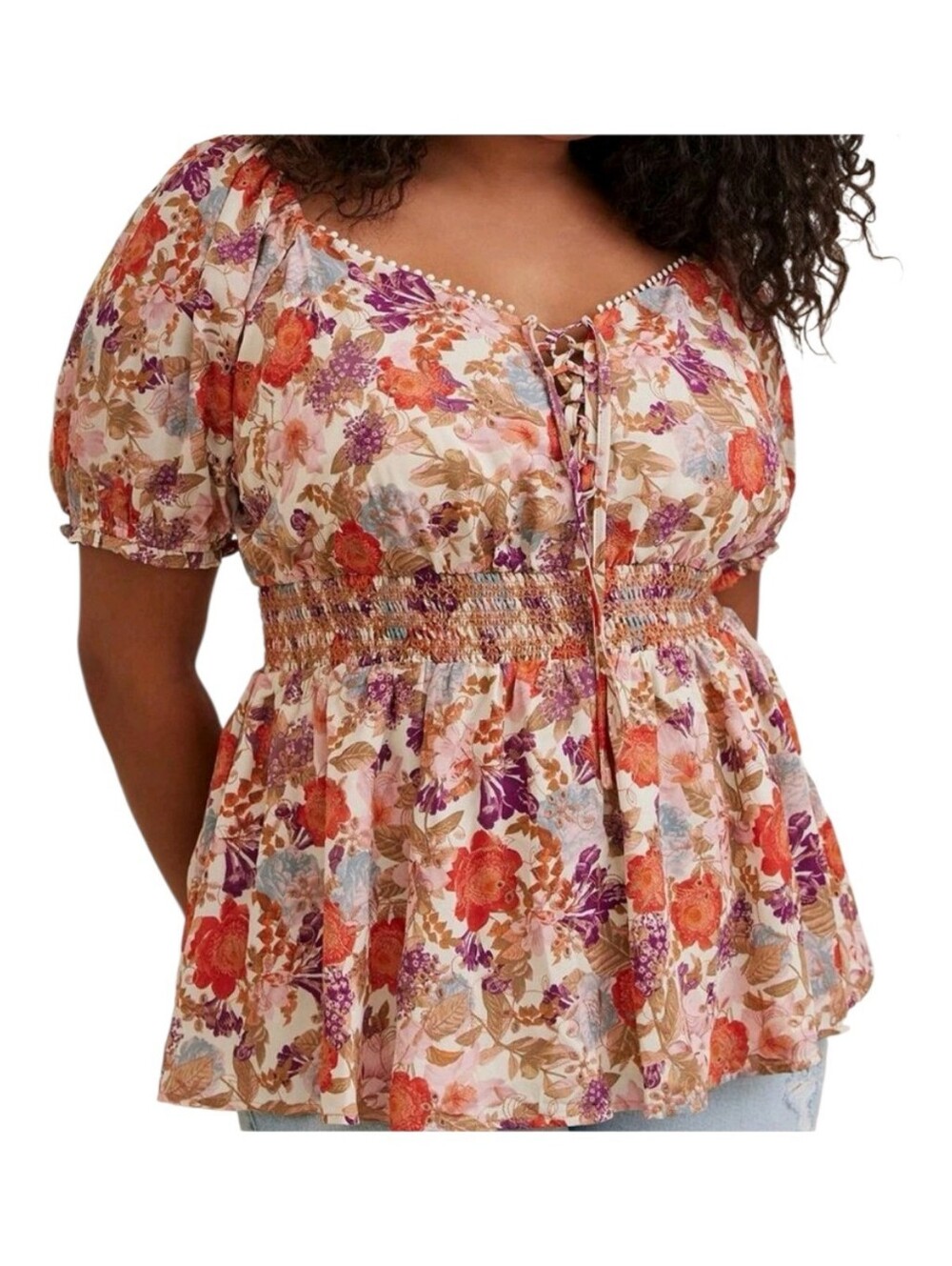 Torrid 4 Floral Georgette Top Puff Sleeves 4X